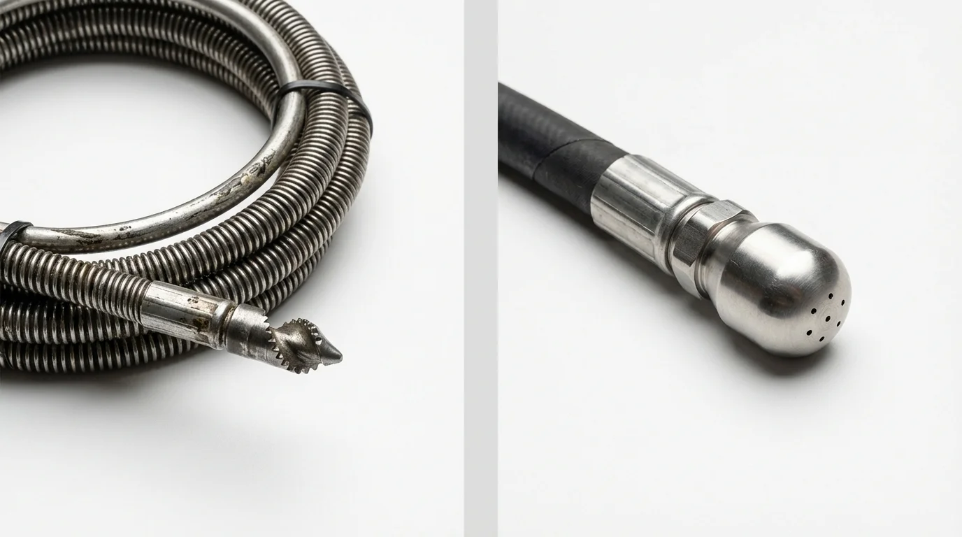 Drain snake cable and hydro jetting nozzle used for drain cleaning in Fresh Meadows, NY